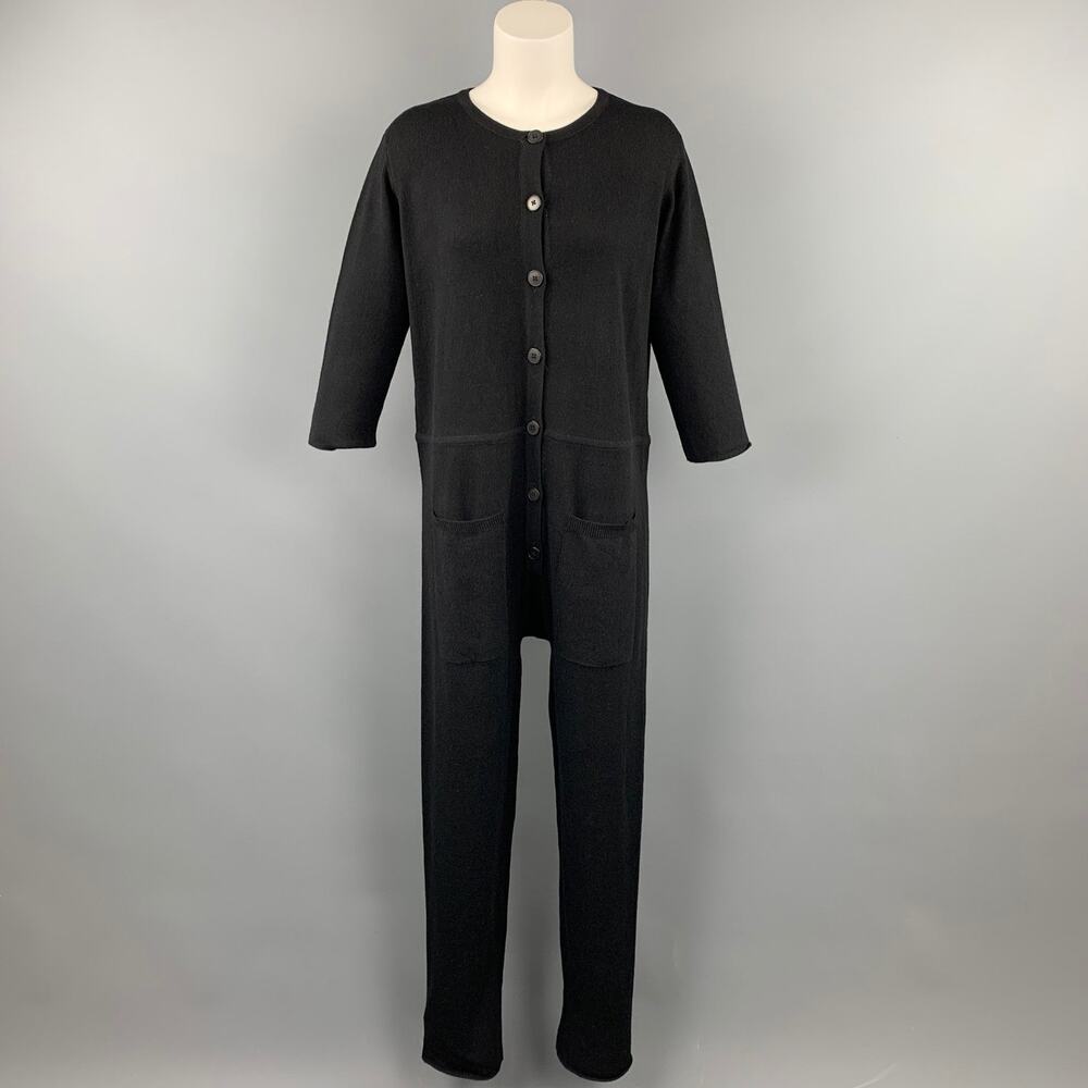 SISTER Size M Black Knit Patch Pocket Overalls